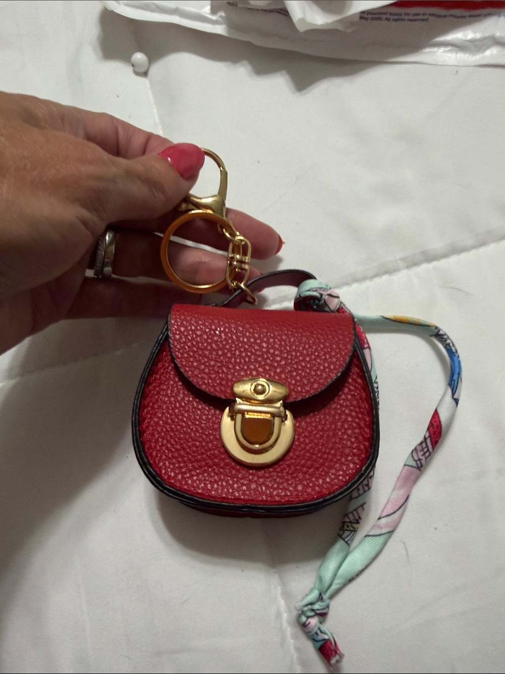 Women’s Red Mini Saddle Bag Charm/Keychain with Gold Hardware. NWOT